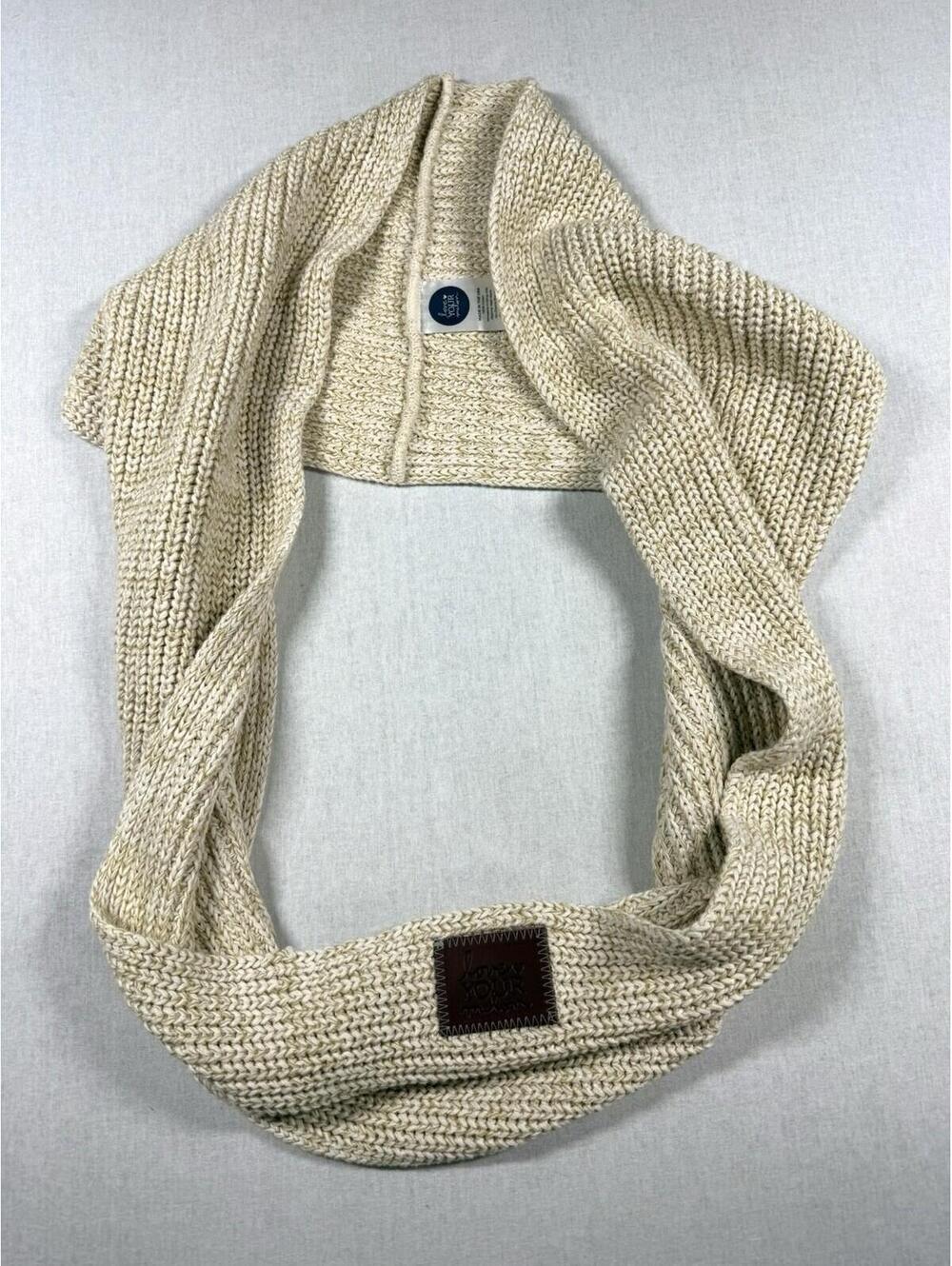 LOVE YOUR MELON INFINITY SCARF 100% COTTON Cream KNIT W/ LEATHER PATCH USA